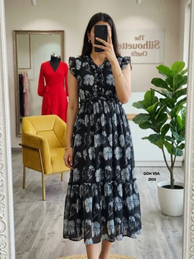 Floral Printed Maxi Dress Red & Black
